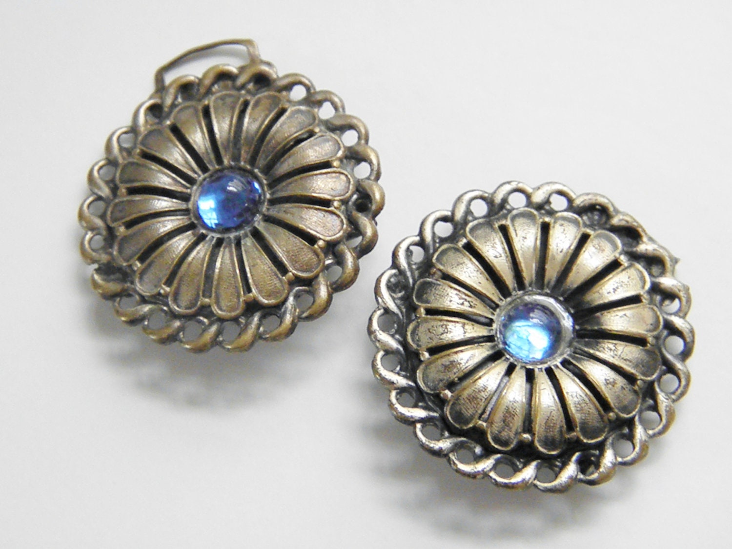 Vintage Blue Cabochon Belt Sash Buckle, 40s