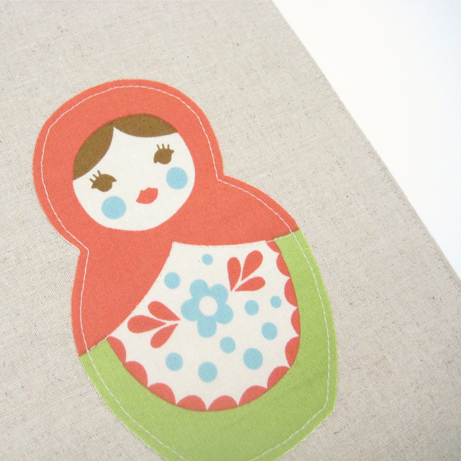 Day Planner 2013, Red green Matryoshka doll on Natural linen fabric cover for A5 2013 diary, Lined A5 hardcover notebook