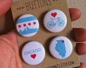 Chicago pinback button set, Chicago pride, Chicago love, chicago skyline, chicago flag handmade 1" buttons