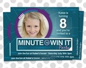 Birthday Invitation and Party pack Minute To Win it Girl Party customized