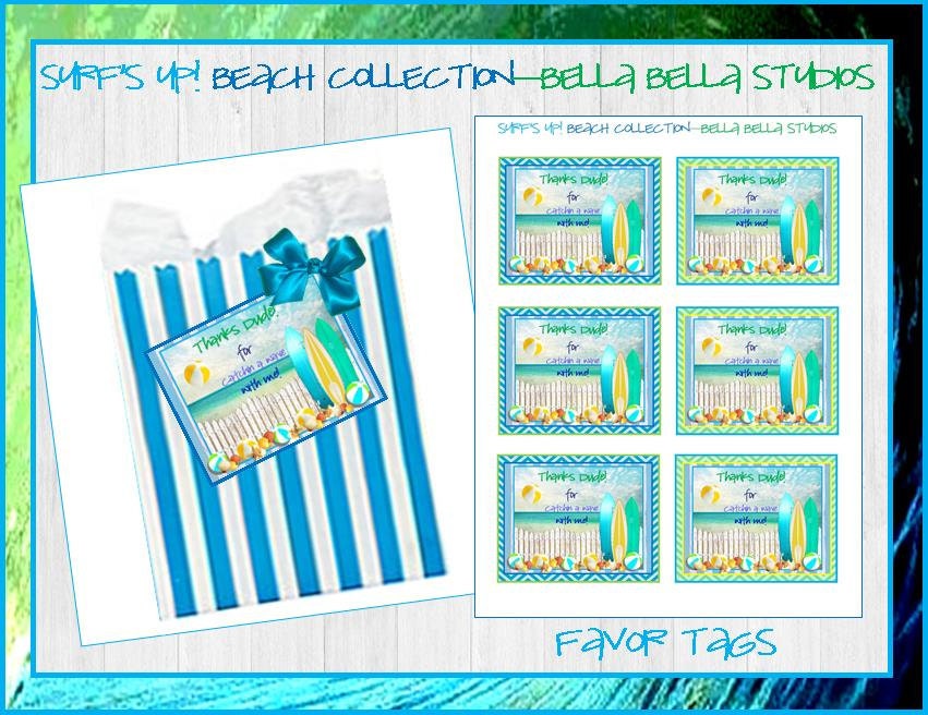 SURF PARTY Instant Download - Printable FAVOR Tags - Summer Pool Beach Party by Bella Bella Studios Il_170x135