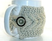 Cup Cozy Cream White Mug Cosy Coffee Cozy Sleeve Tea Cup Cover Wood Wooden Toggle Button Kitchen Farm Country