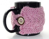Cup Cozy with Mug Pale Pink Rose Pastel Baby Pink Black Mug Included Cosy Coffee Cozy Sleeve Button Tea Cup Cover Kitchen Farm Country