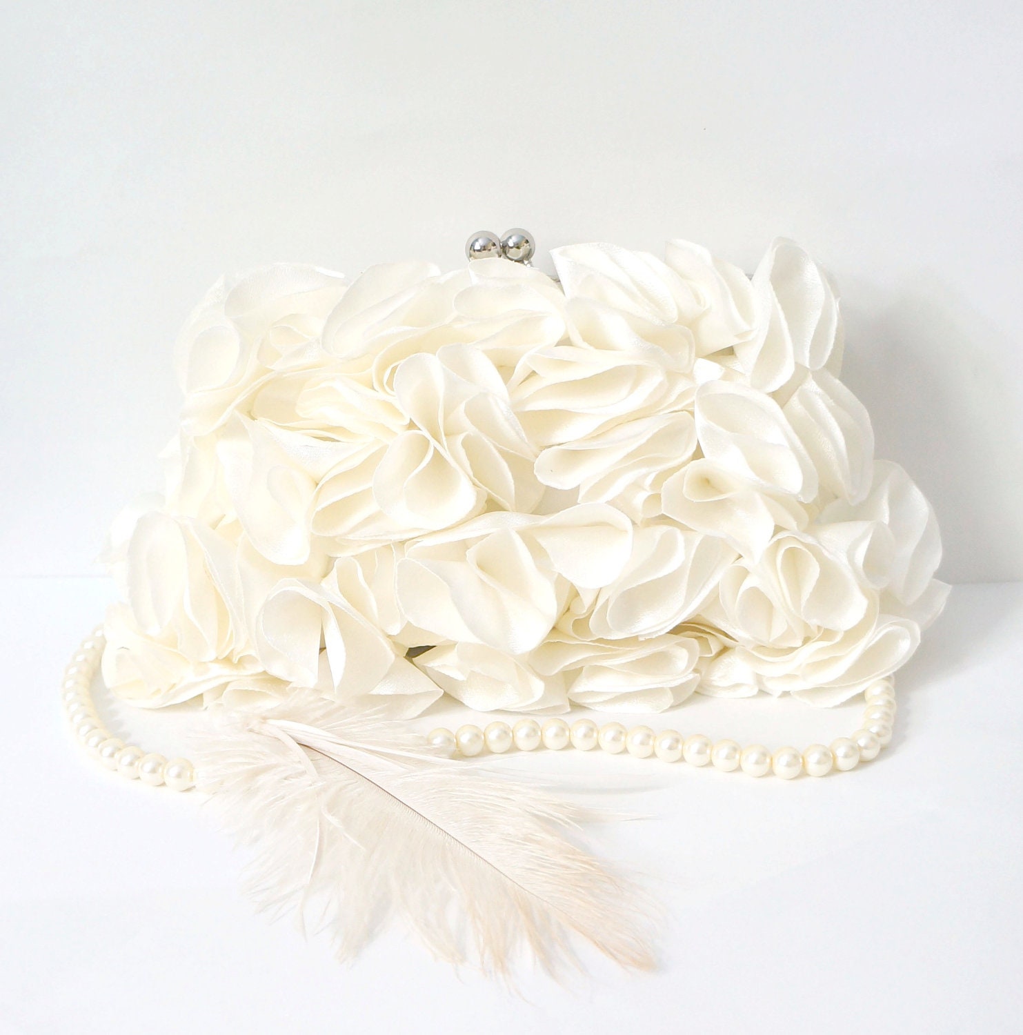 Avant Garde Romantic Bridal and Bridesmaid Clutch Purse with Pearls- Pale Ivory-Made to Order
