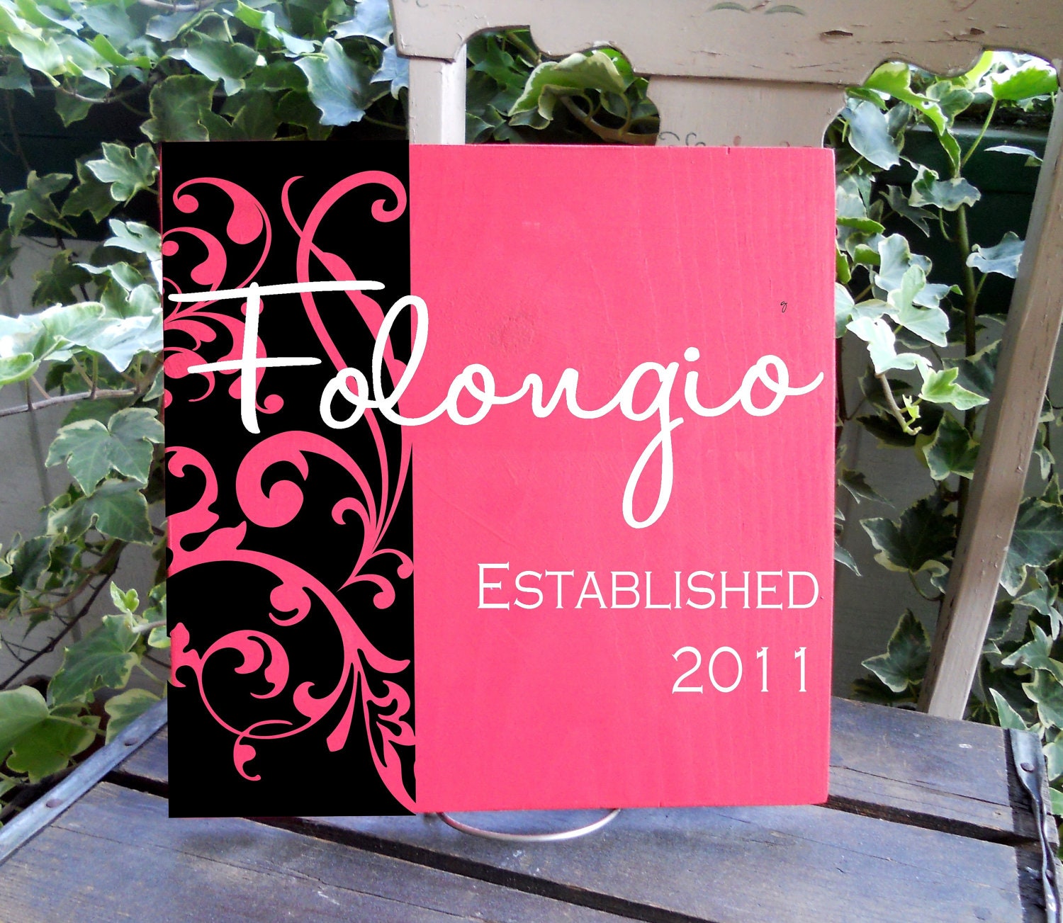 11x11 Personalized Wooden Sign With Flourished Strip Detail and Family Last Name Includes Established Date