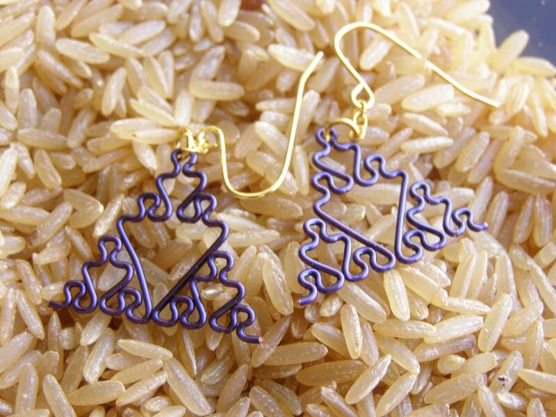 Fractal Earrings - Sierpinski Triangle Jewelry in Amethyst / Purple
