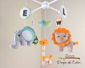 Baby Crib Mobile - Baby Mobile - Nursery Elephant, Giraffe, etc Mobile "ABC Baby Animals" (You can pick your colors, animals and letters)