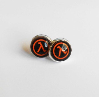 Half Life Silver Tone Stud Earrings Gaming