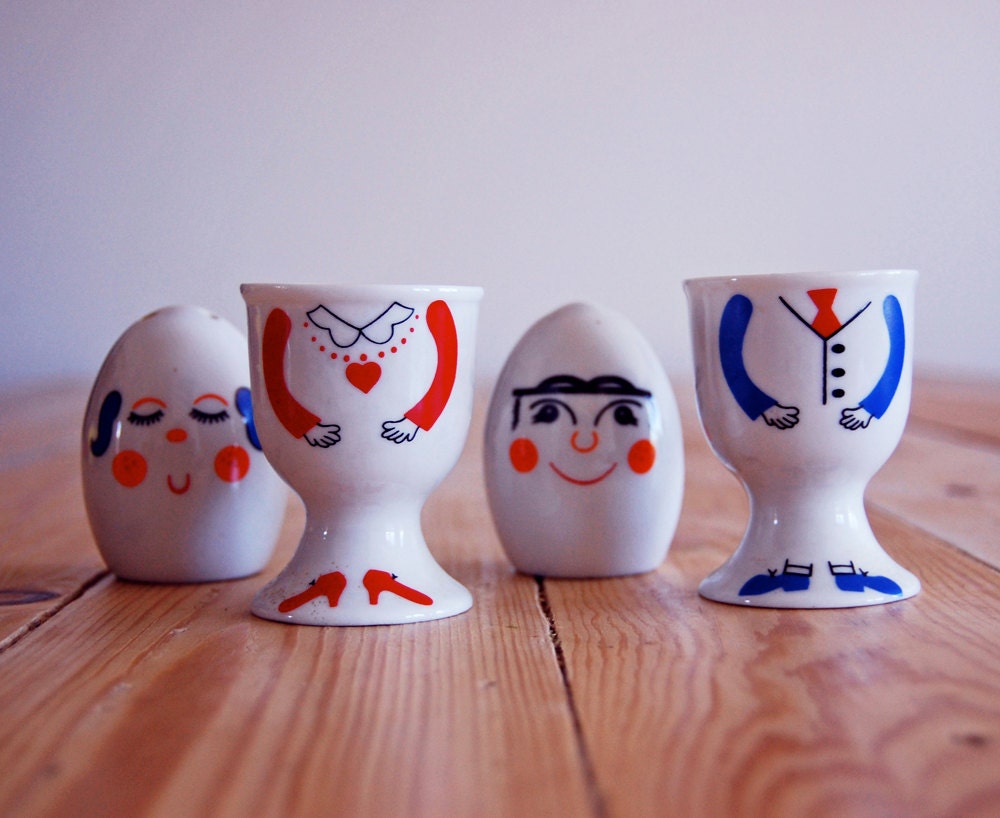 His and hers salt and pepper shakers and egg holders