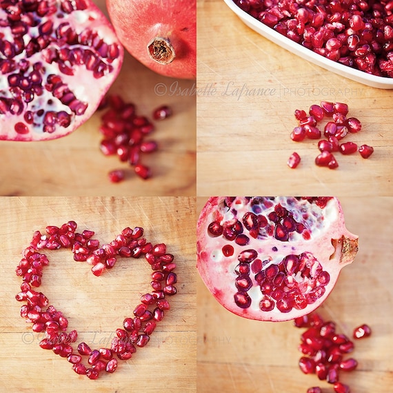Ruby Red Pomegranate - Set of 4 Fine art photography prints, home decor, kitchen decor, wall art