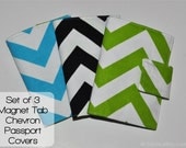 Set of 3 Chevron Print Passport Covers. Magnet Tab Closure. Design Your Own.