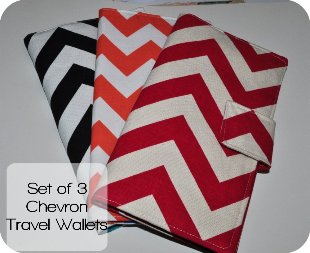 Set of 3 Chevron Print Travel Organizers. Design Your Own. Made to Order.