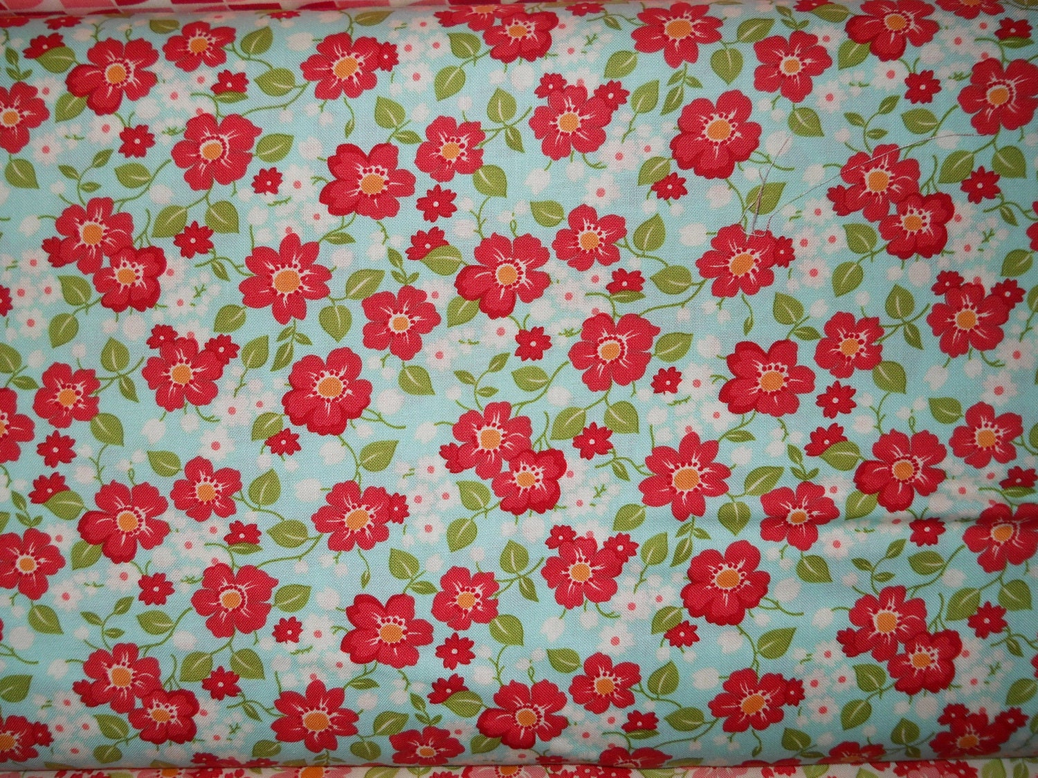 New Marmalade by Bonnie and Camille aqua B.G. with multi colored pink, orange, red flowers with leaves 4  yards cotton quilt fabric