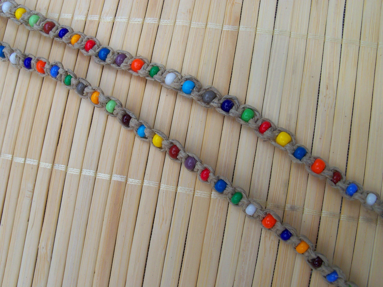 Hemp and Bead Eyeglass Chain, Macrame, rainbow hues