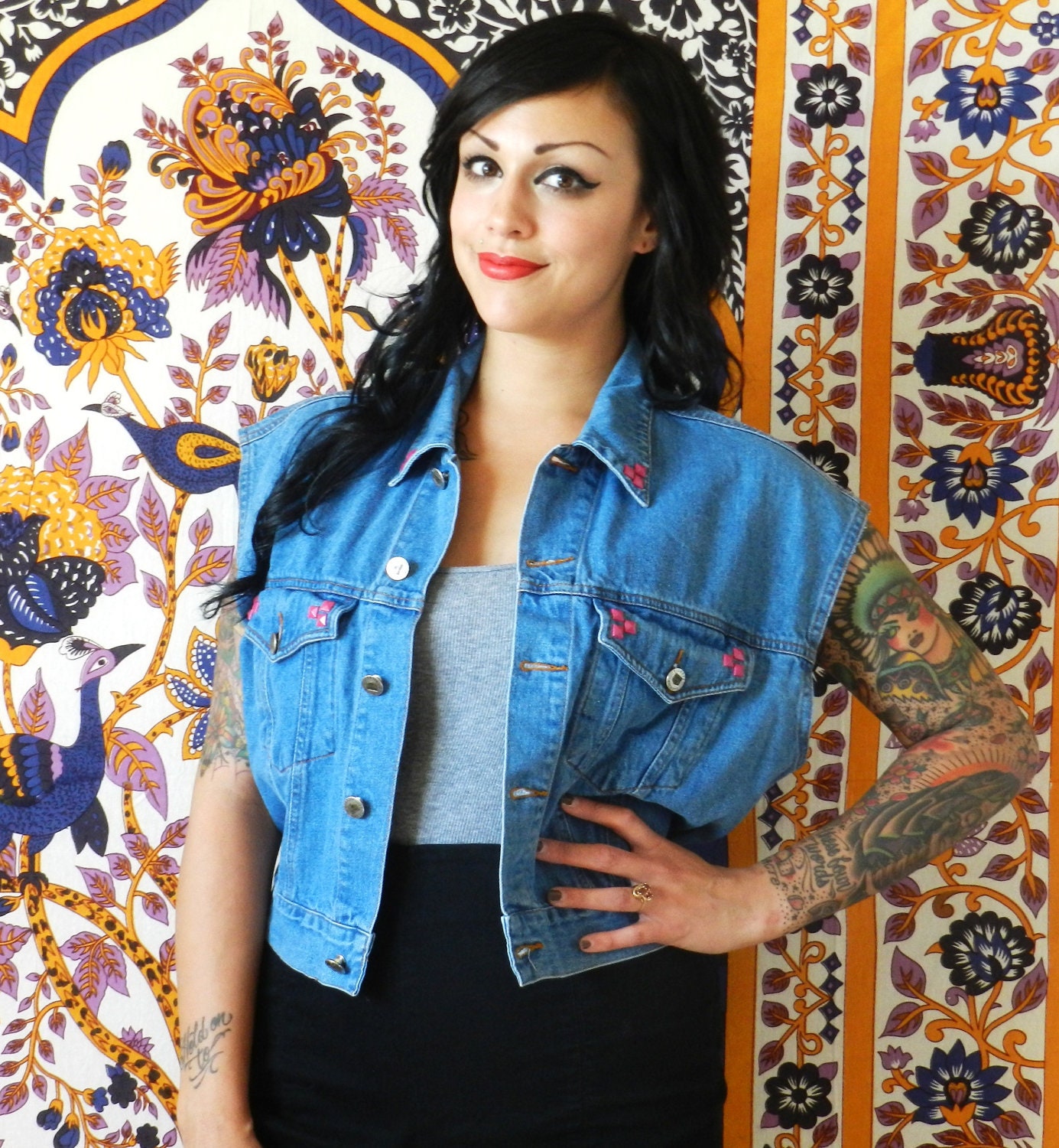 80s Denim Vest With Pink Studs
