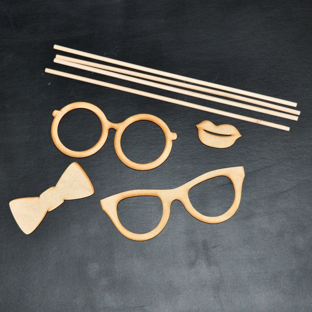 Bow Tie and Lips Photo Props Set of 4 DIY Kit
