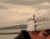 Hand Knit Argyle Lace White Hat