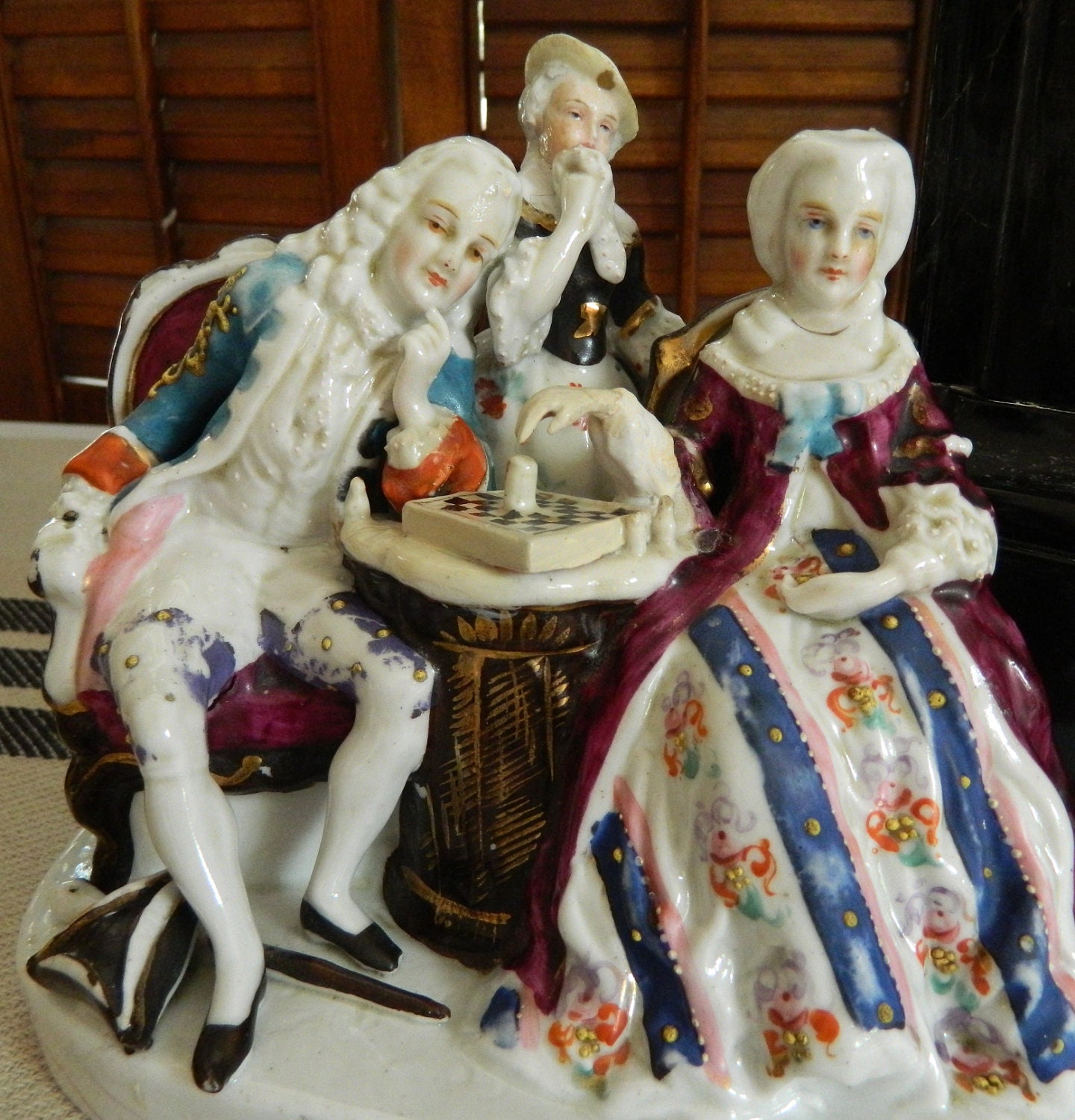 French Chess Playing Porcelain Figurine