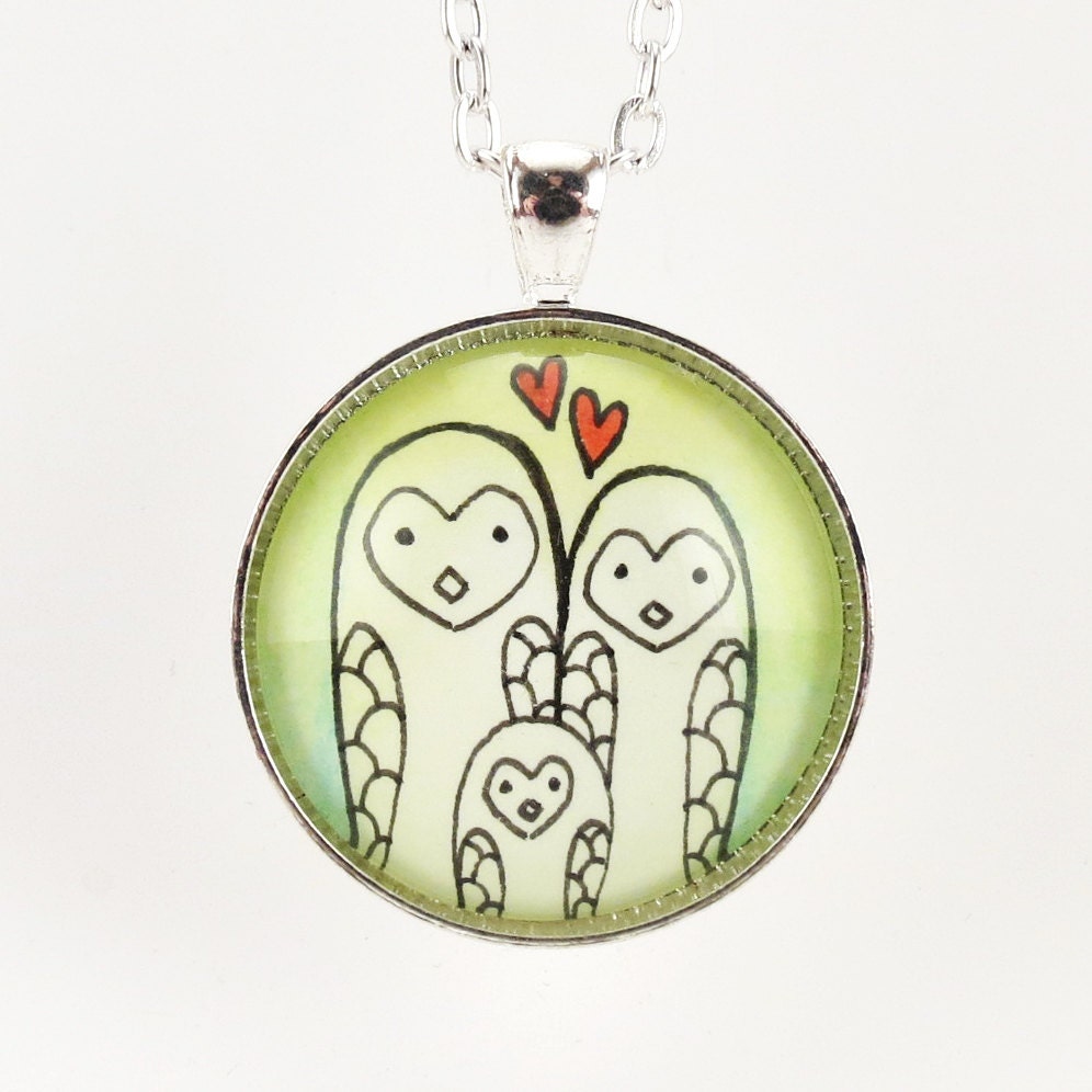 Mothers Day Gift, Happy Owl Family Pendant, Mom Daddy and Baby Owl Necklace, Gifts For Mom