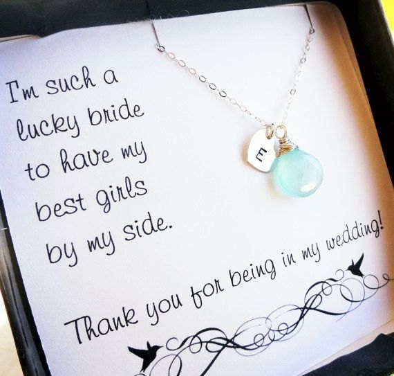 Set of 6: Six personalized Bridesmaid necklaces, bridesmaid thank you cards, sterling silver bridesmaid jewelry, Bridal party gifts
