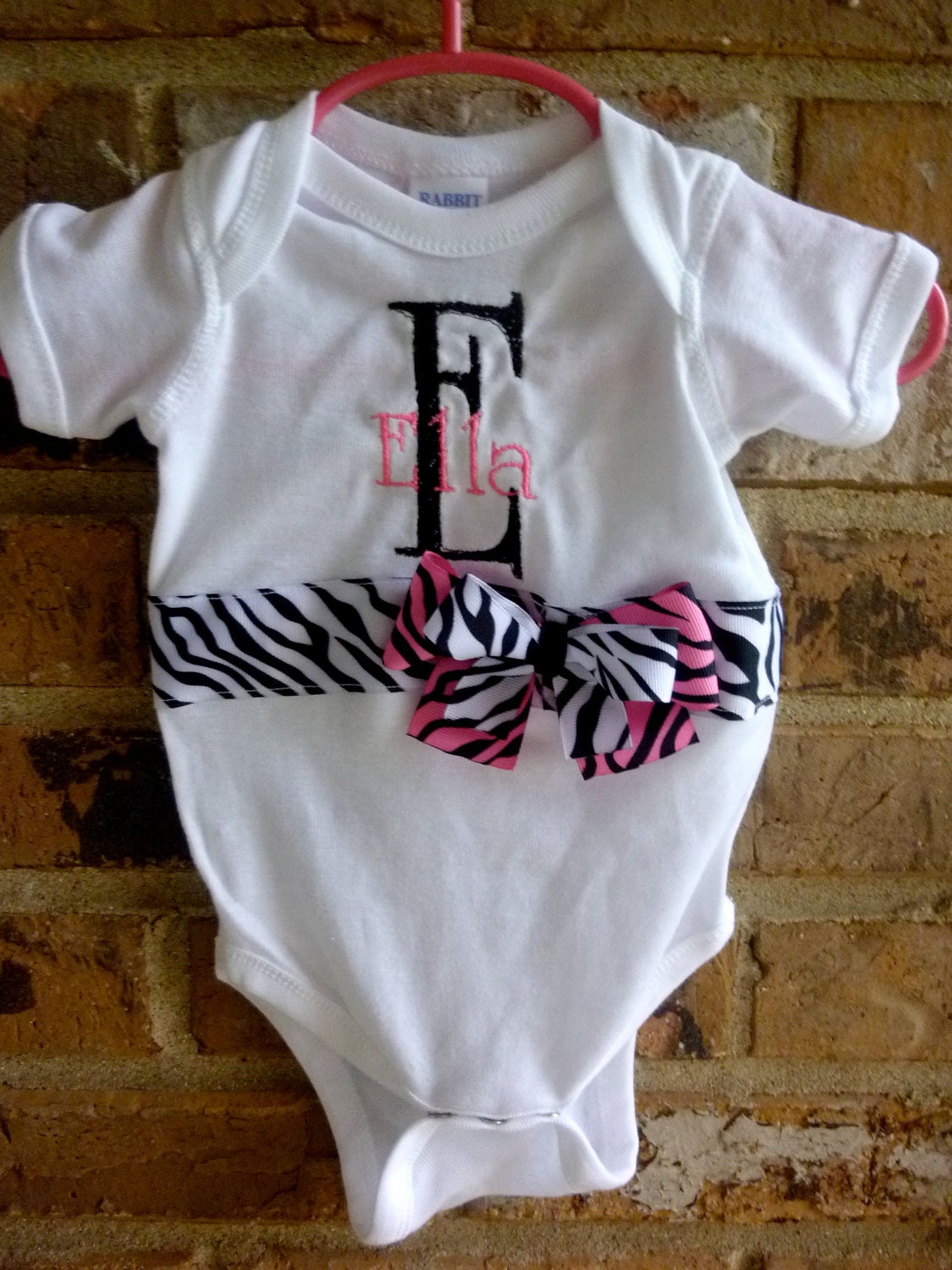 Personalized Monogram Onesie with ribbon detail-Zebra