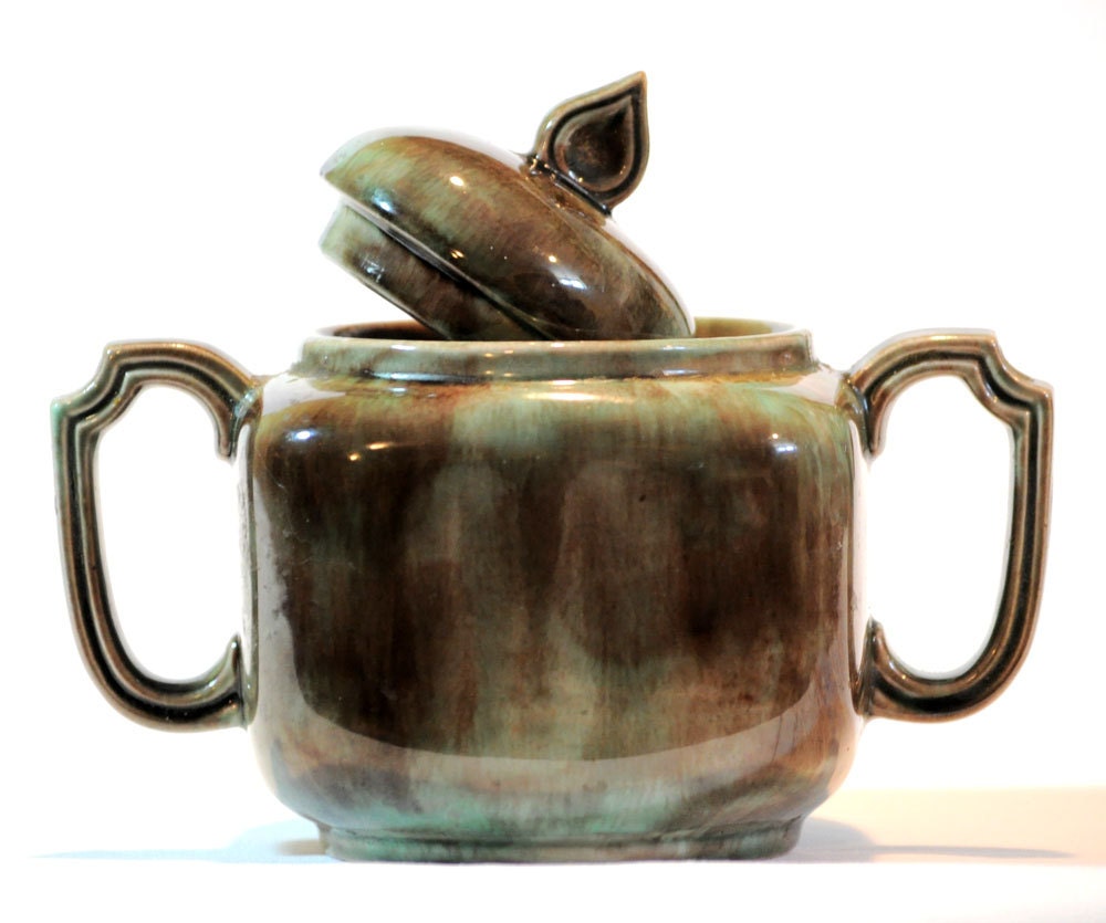 Vintage Royal European Turquoise Glazed Ceramic Sugar Bowl from Holland