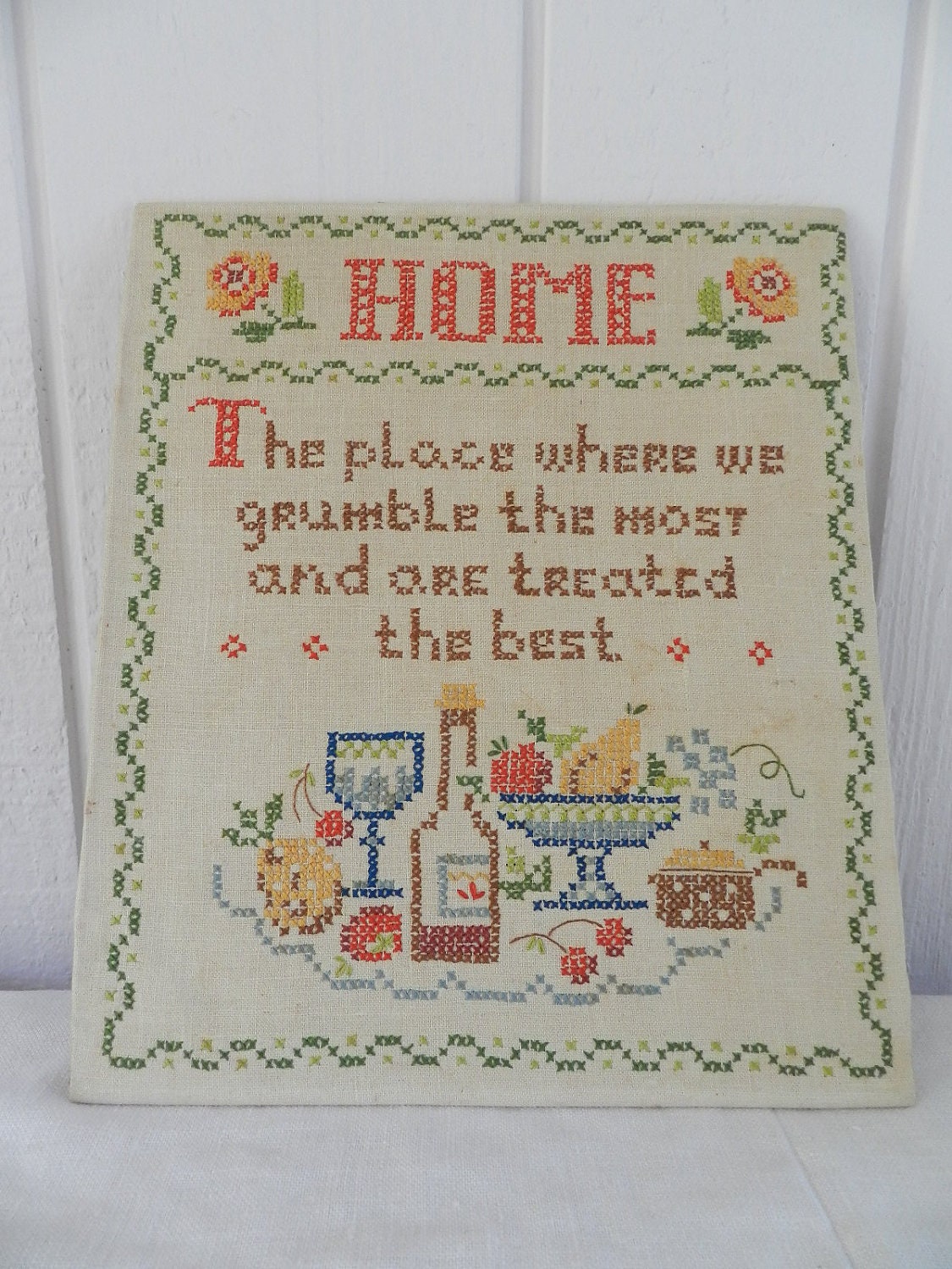 Vintage Handmade Home Quote Cross Stitch Sampler Unframed Funny Saying Gag Gift