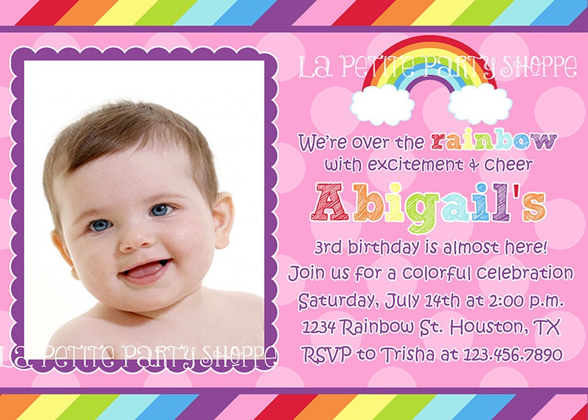 Rainbow Birthday Photo Invitaton Design-DIY-Girls Birthday-Pink Purple Colorful Il_170x135