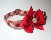 Red Tartan Plaid Dog Collar size Large
