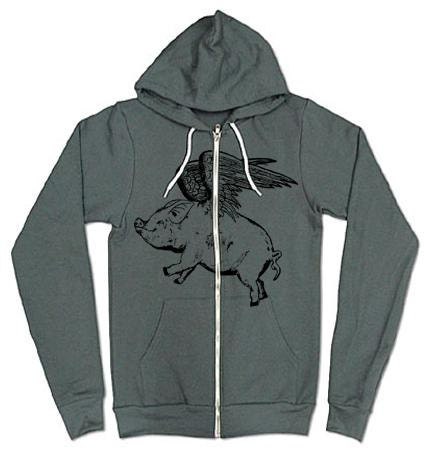 Flying PIG Hoodie Zipup Sweatshirt Jacket - American Apparel Sweater - XS S M L XL (10 Color Options)