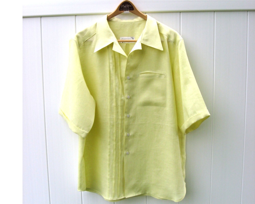 New Color Apple Green Linen Mens Short Sleeved Shirt Custom Made for You