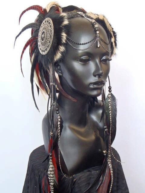 MADE TO ORDER Red, Black & Cream  Warrior Style Headdress
