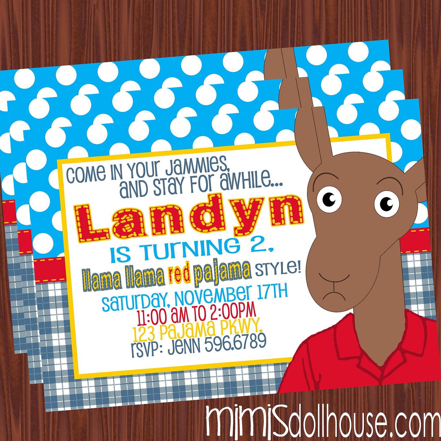 Llama Invitation- Printable Llama Red Pajama Birthday Invitation PDF/JPEG Il_570xn