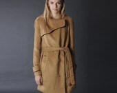 winter coat, camel wool coat long sleeves with pockets, winter jacket constrast hem outerwear tailored coat ,Size XS,S,M,L,100% WOOL (FM188)