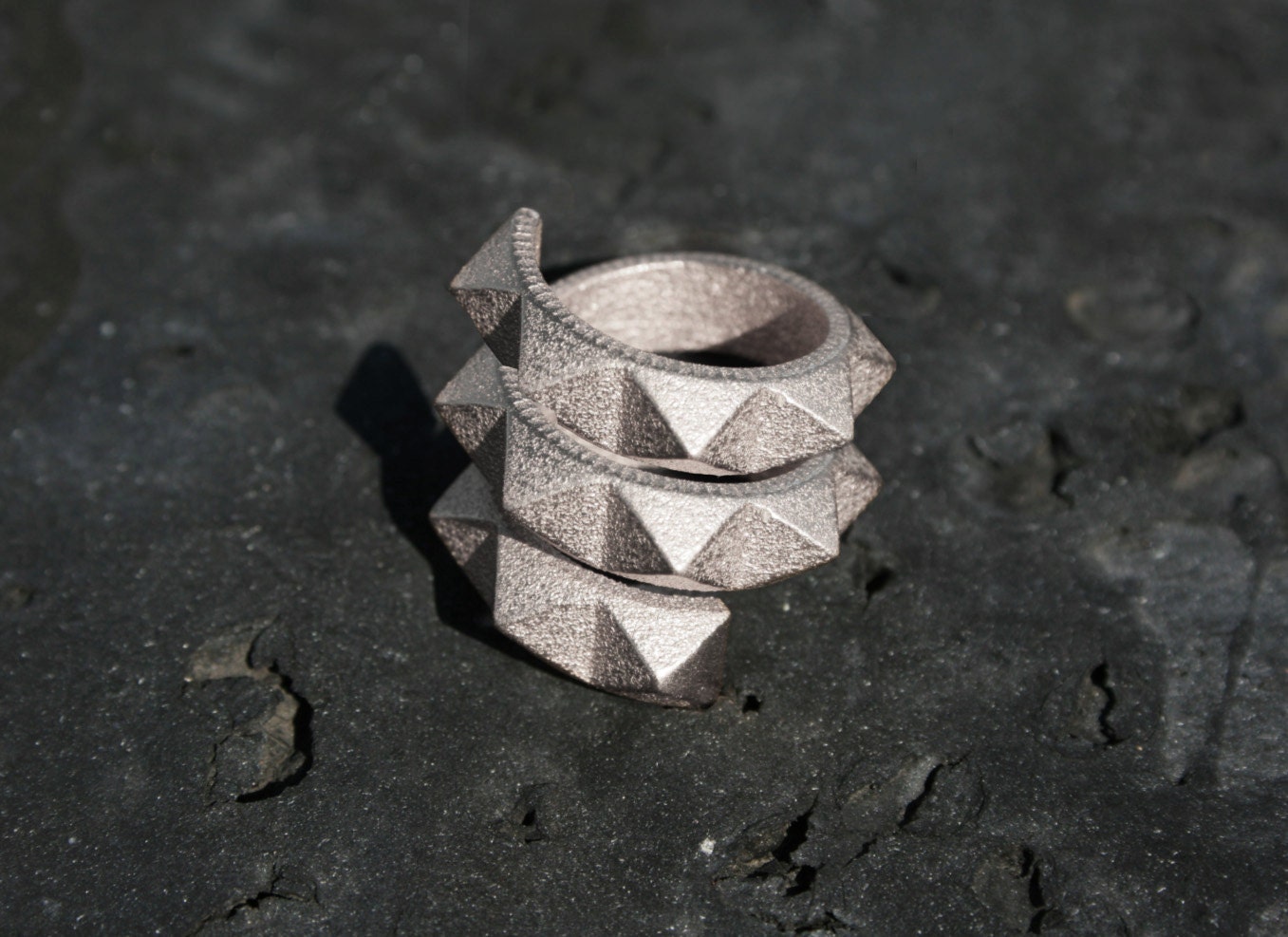SPIN 720 - Solid sterling silver faceted modern spiral geometric 3D printed ring