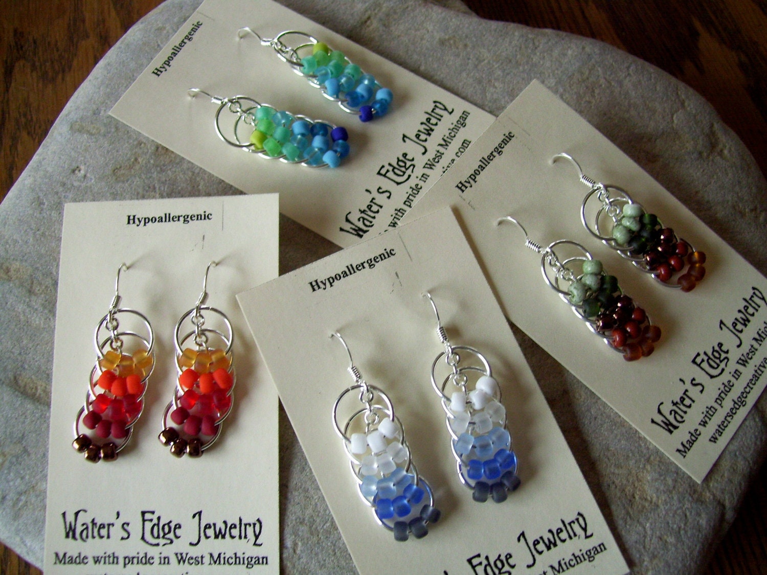 Four Elements Beaded Chain Link Earrings - Earth, Air, Fire, and Water