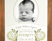 Birth Announcement - A9 size (Flora & Fauna No. 2)  - Set of 25 - Modern, Contemporary
