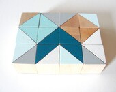 12 Color Block Magnets - Hand Painted Wood Blocks in COPENHAGEN SET (Teal, Aqua, Gray) - Geometric, Triangles, Color Block