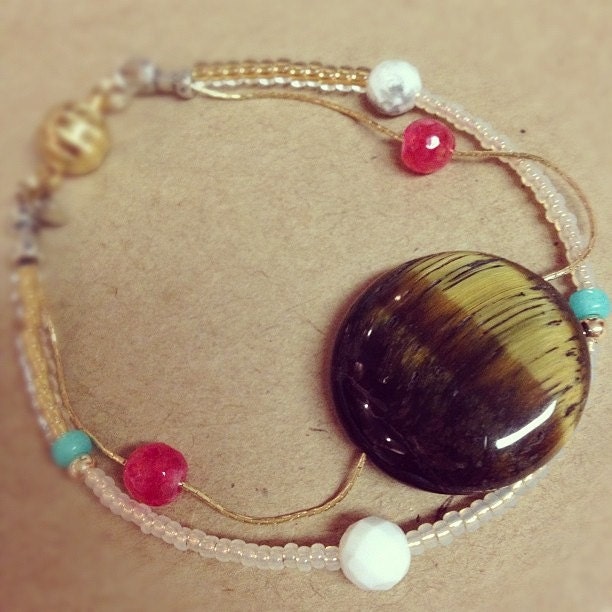 Double Stranded Gold Filled Tiger's Eye, Howlite, & Agate Bracelet