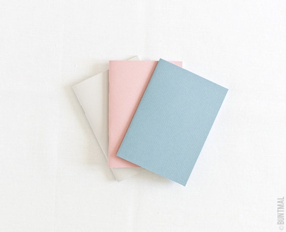 Pastel set of beige, blue and rose notebooks (journals) - valentines day - Buntmal