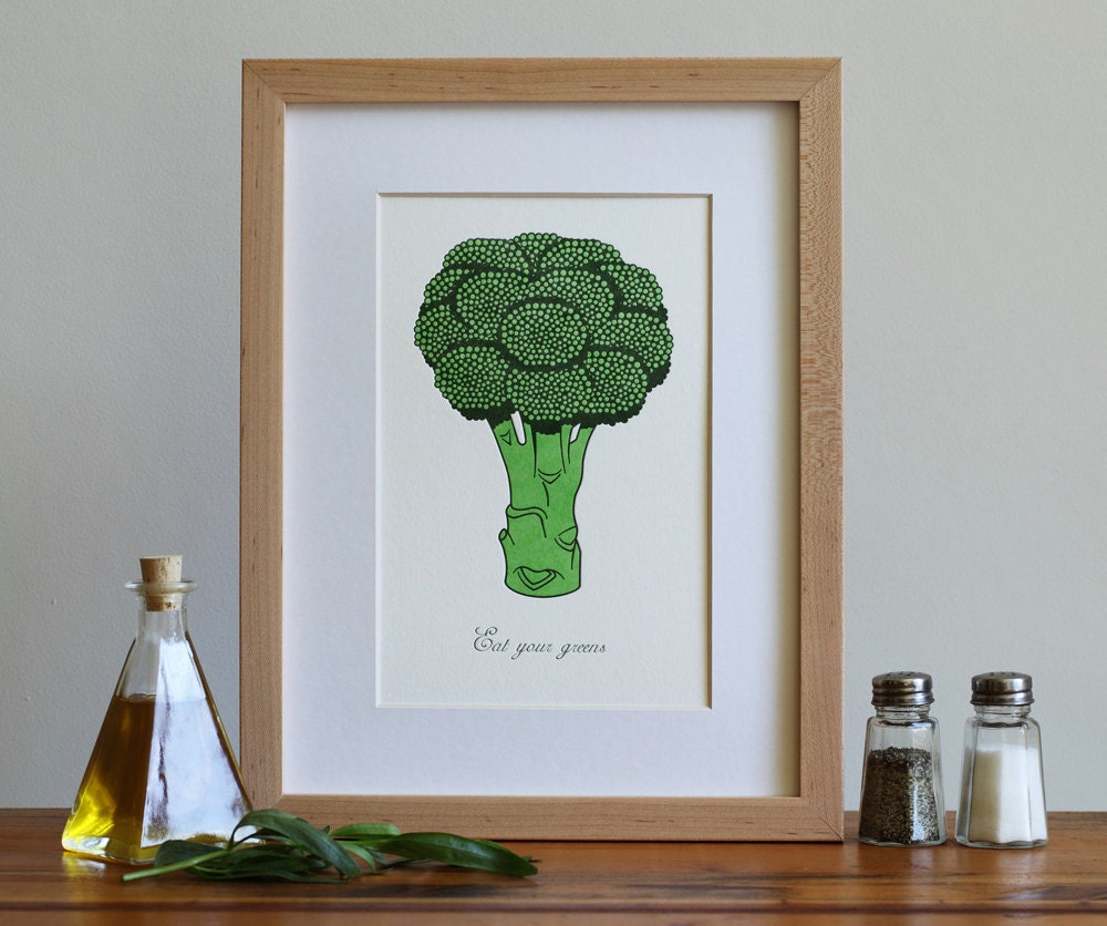 Broccoli "Eat Your Greens" Vegetable Letterpress Art Print