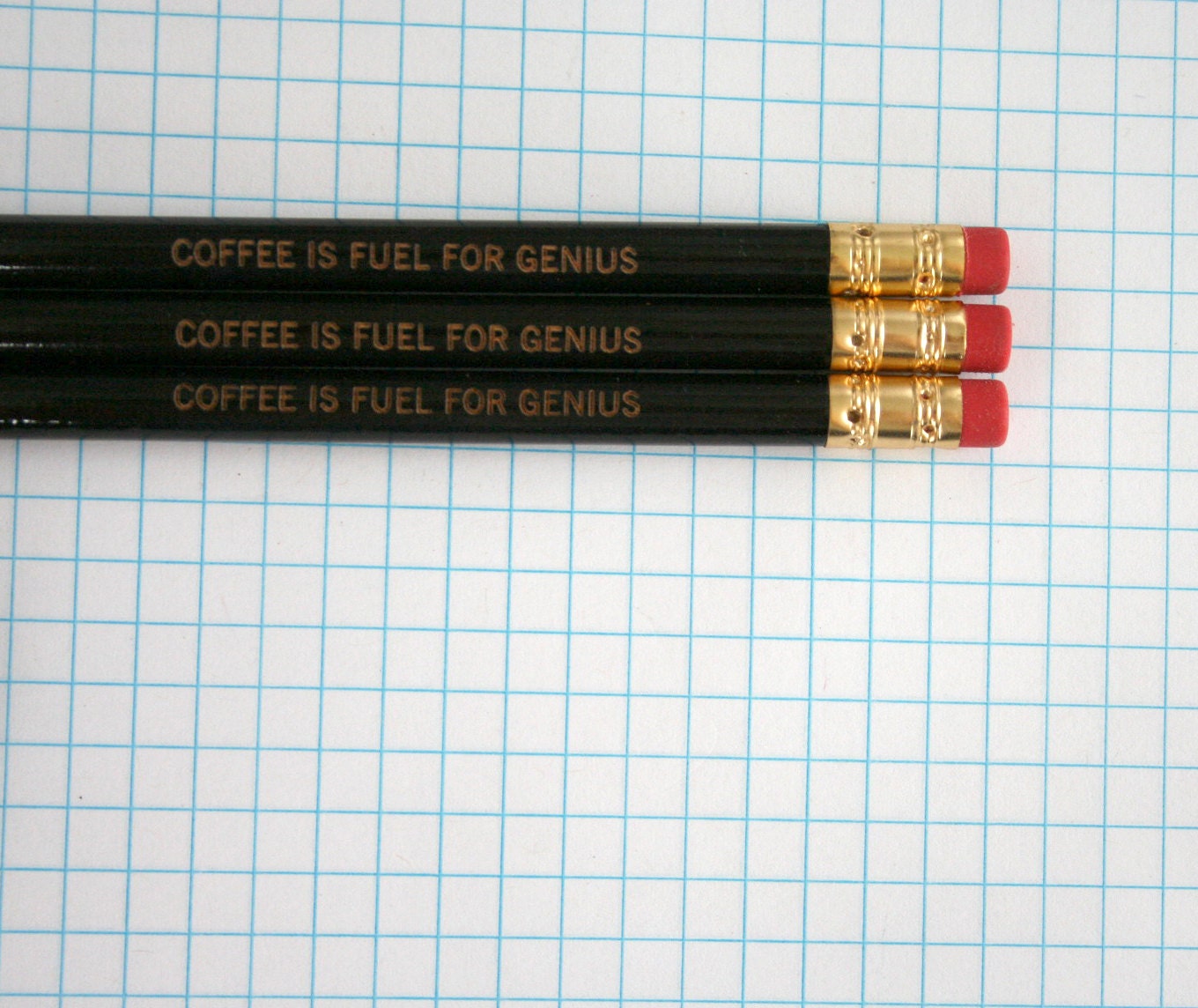 coffee is fuel for genius engraved pencil set 3 black pencils. coffee is liquid awesome.