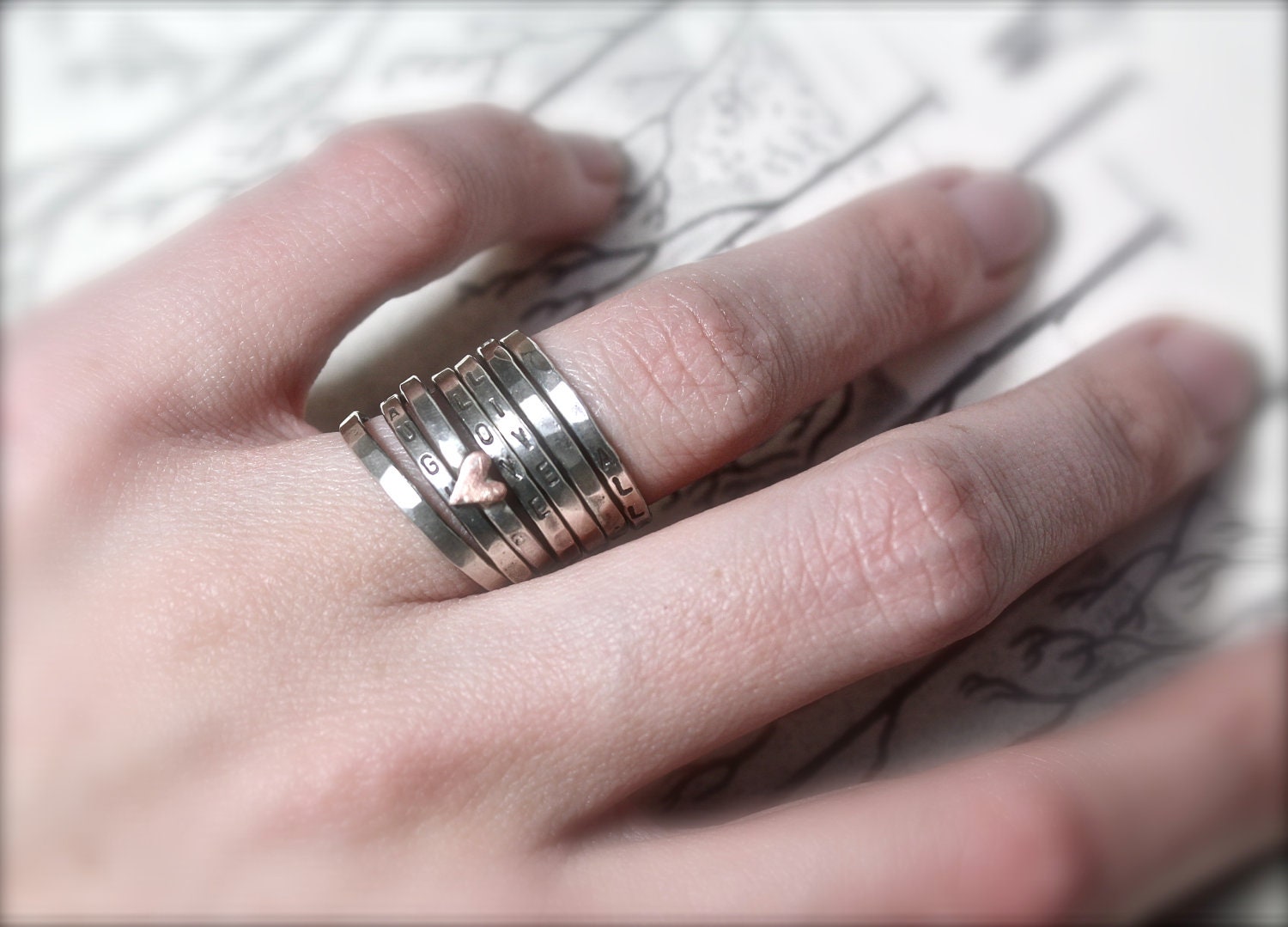 Lucky Seven In Love:  Personalized Sterling Silver Stacking Rings