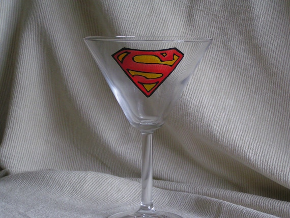 Superman Painted Martini Glass