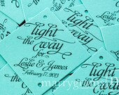Sparkler Tags - Light the Way for the Bride & Groom - Wedding Favor Tags Script w. Names, Date - Sparklers Tiffany Blue, Pink (Set of 24)