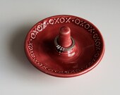Ring Holder Burgundy Hugs and Kisses Handmade Ceramic