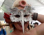 IN STOCK, Filigree Leather White Raven Mask, Bird, Costume, Halloween, Hand sculpted, OOAK