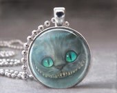 Cheshire Cat, Alice in Wonderland, Photo Pendant, Altered Art Pendant, Glass Dome Pendant Necklace, no. 994-10