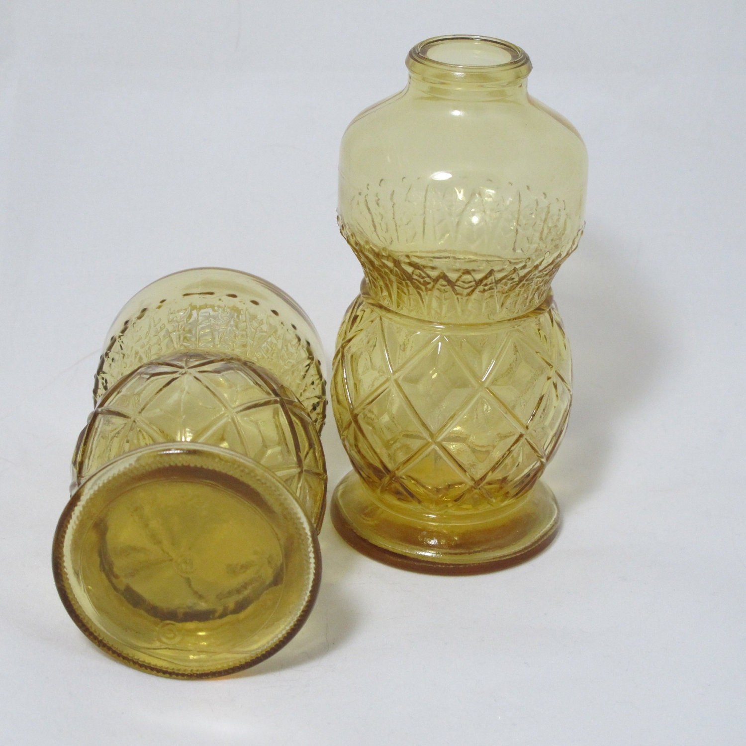 Vintage Depression Glass Amber Press Glass Vases Set of Two