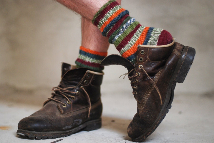 Striped mens adults socks green orange red - made to order